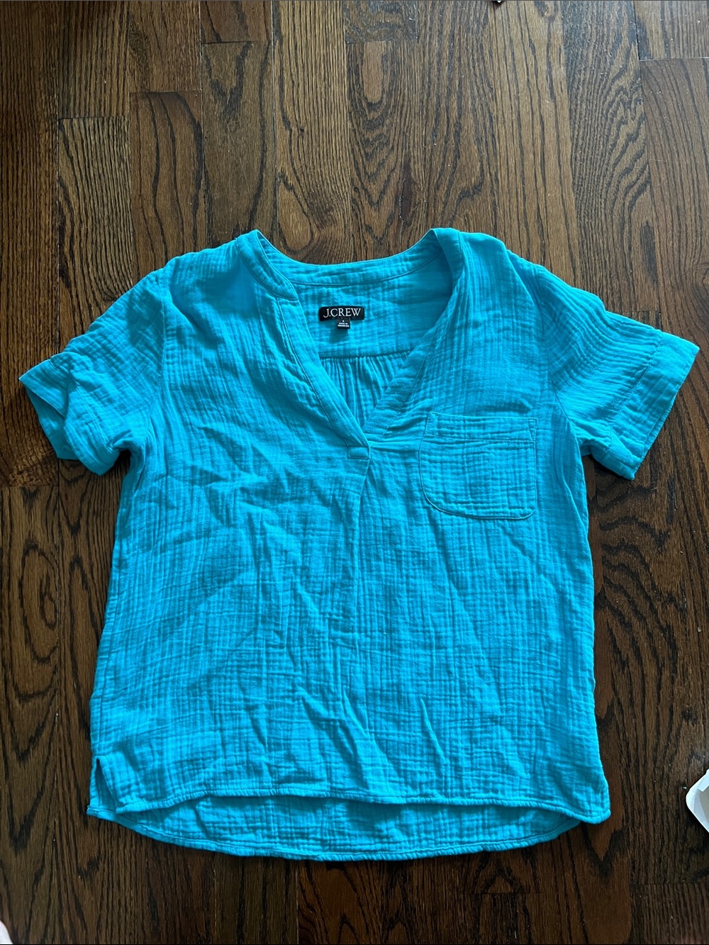 J. Crew Bright Turquoise Cotton Gauze V-Neck Short Sleeve Top S Small